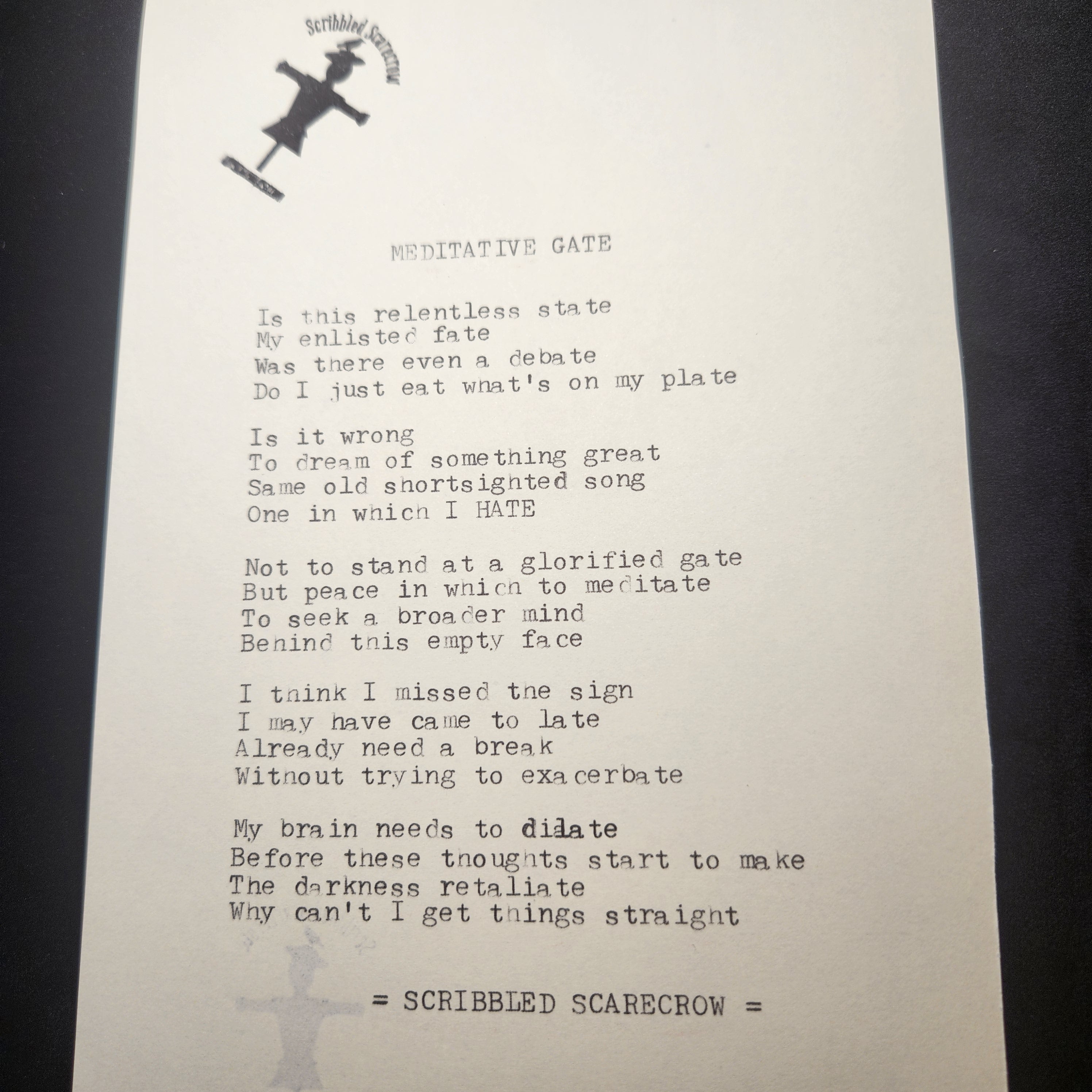 Meditative Gate-Typewriter Poem 8.5x5.5"