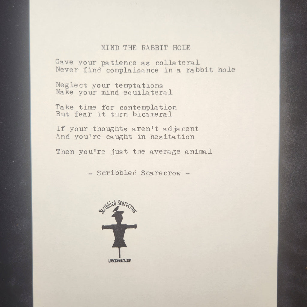 Rabbit Hole-Typewriter Poem 8.5x5.5"