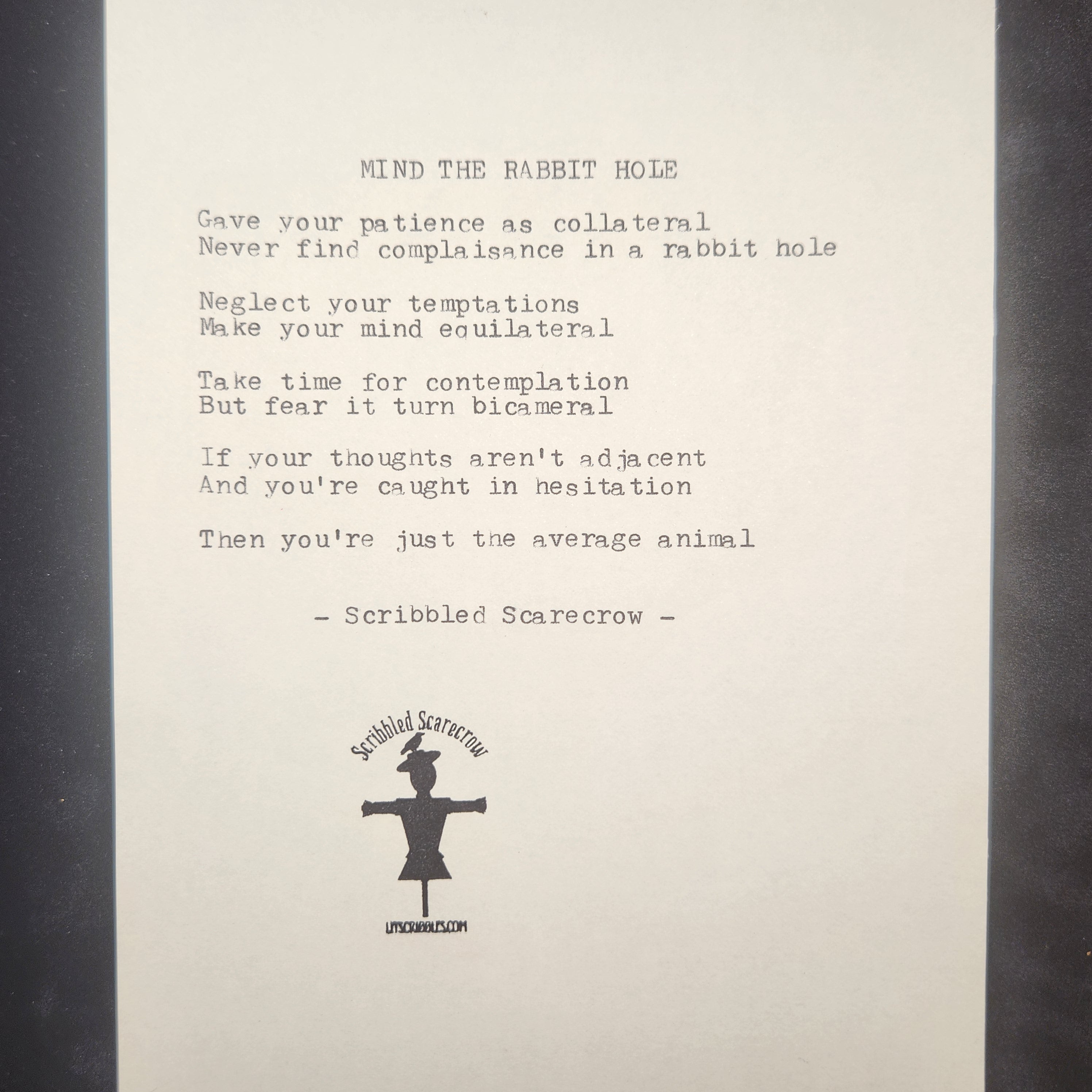 Rabbit Hole-Typewriter Poem 8.5x5.5"