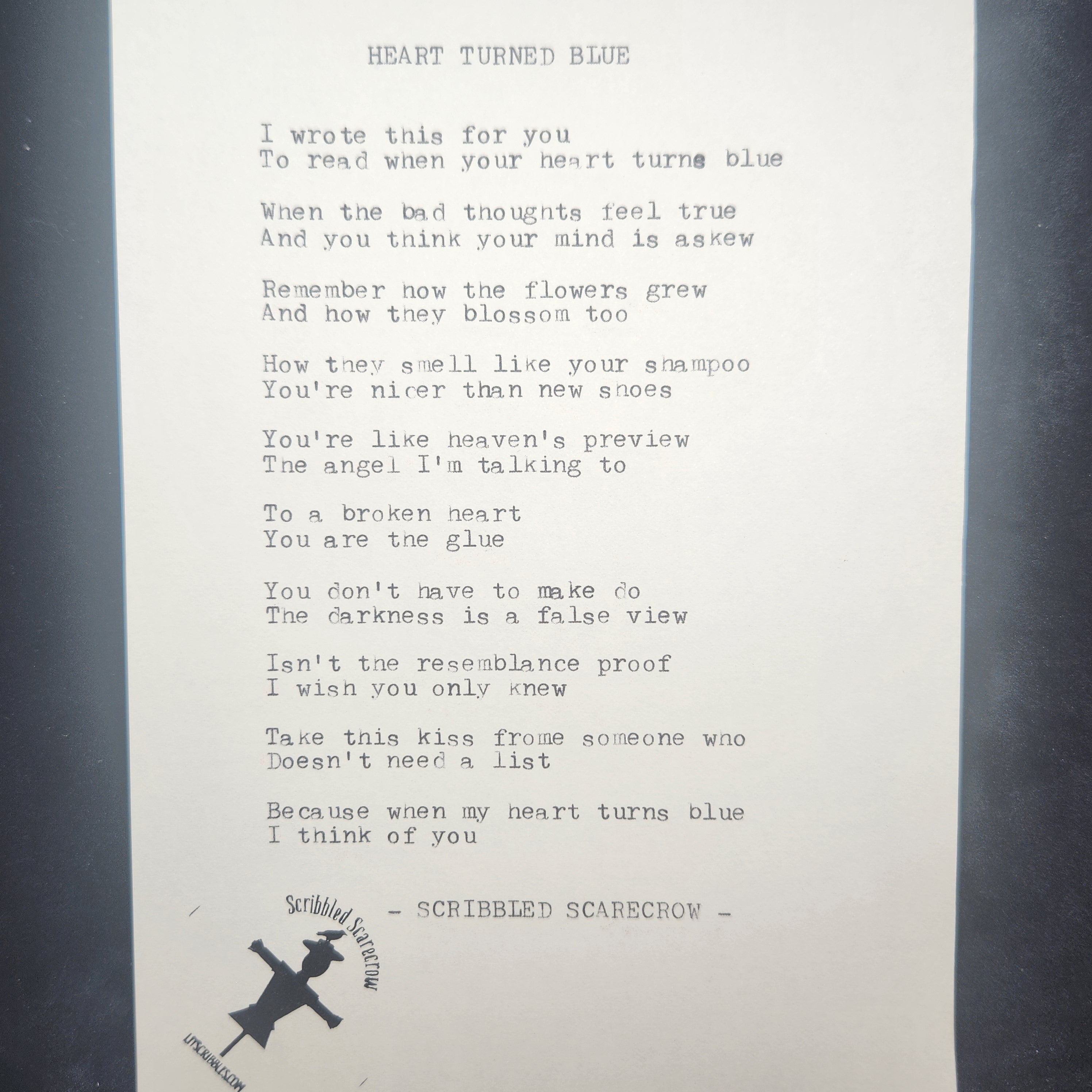 Heart Turned Blue-Typewriter Poem 8.5x5.5"