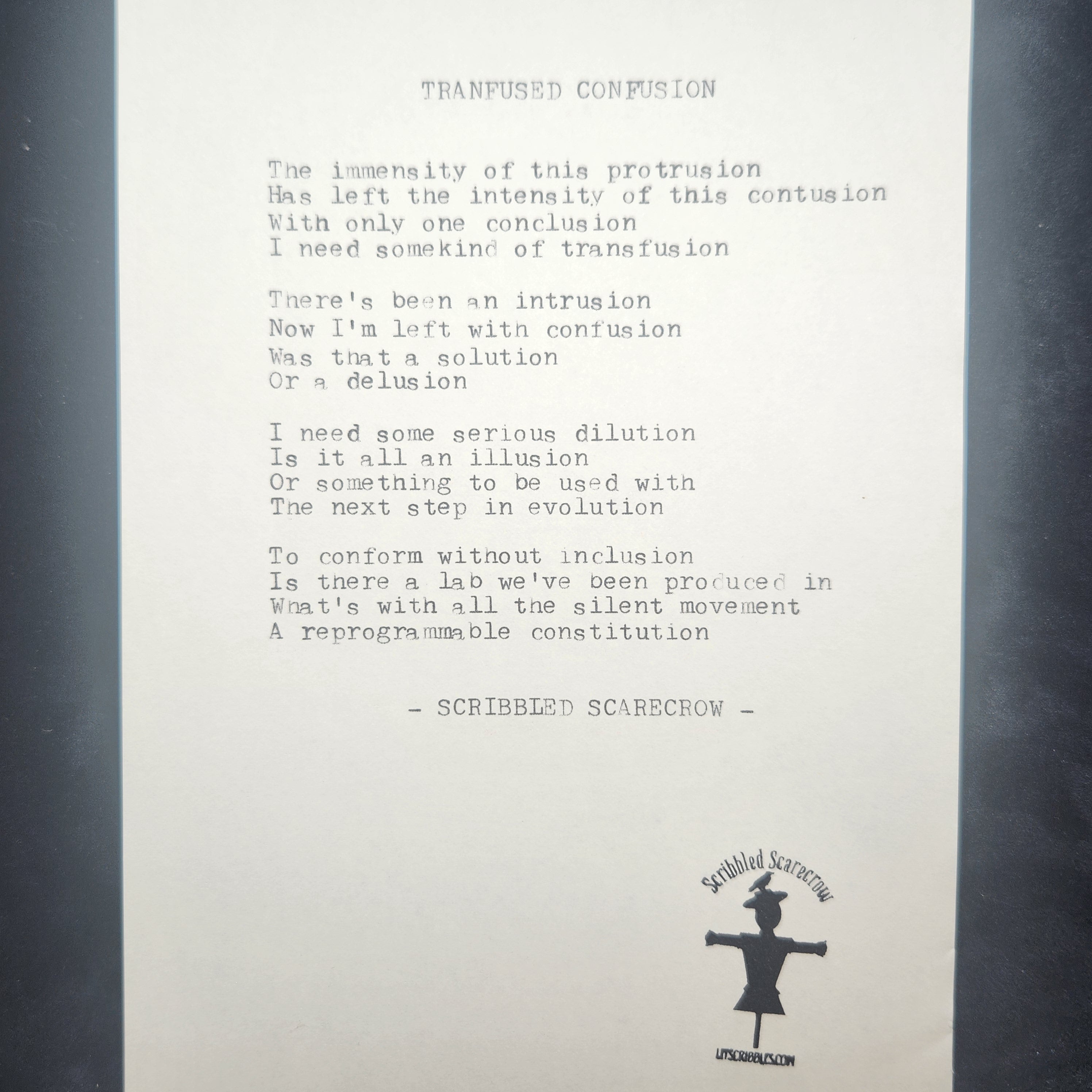 Transfused Confusion-Typewriter Poem 8.5x5.5"