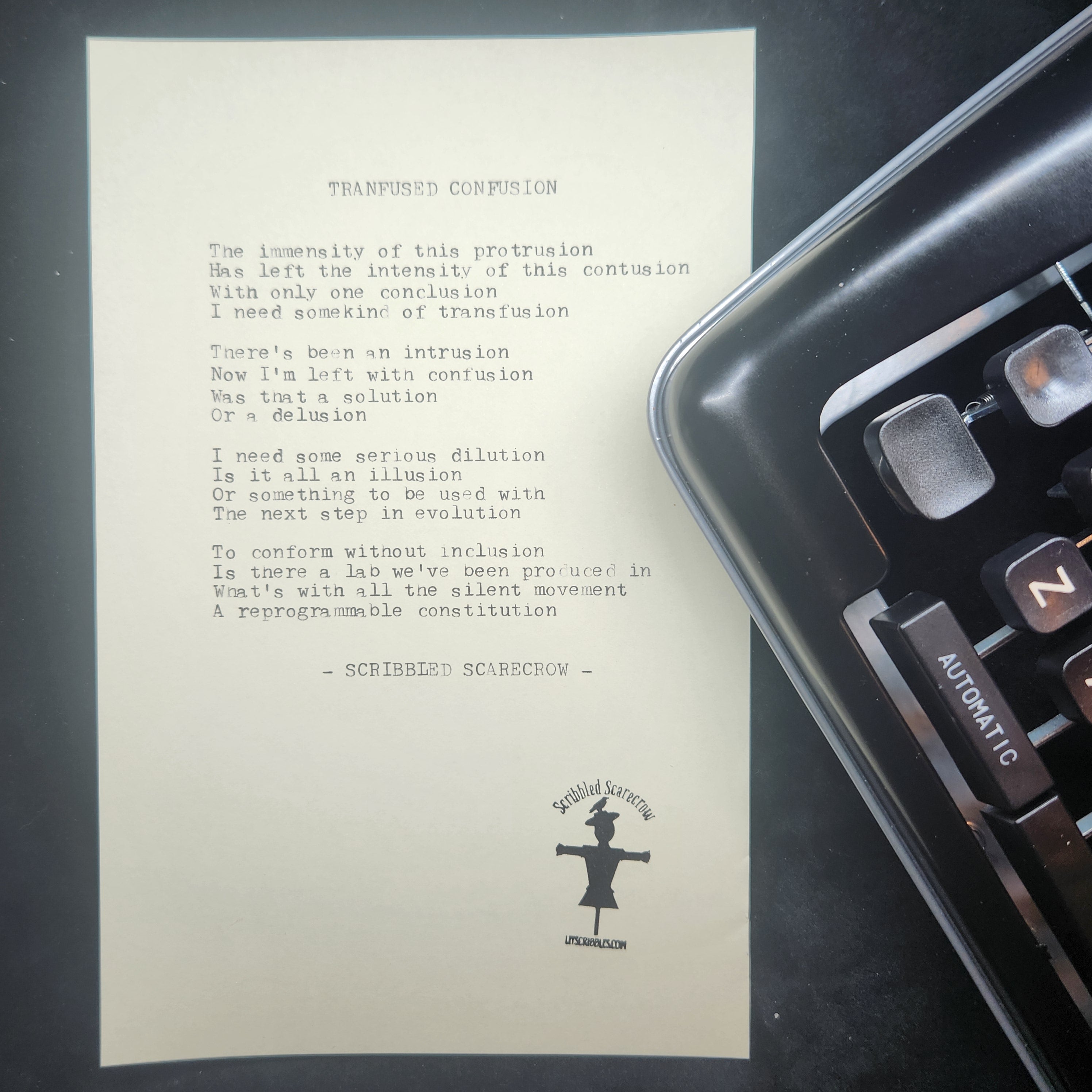 Transfused Confusion-Typewriter Poem 8.5x5.5"