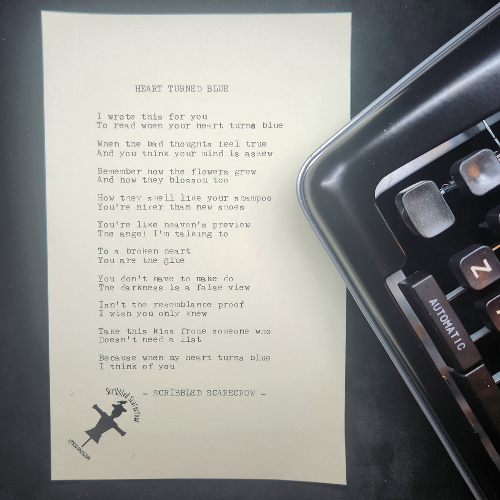 Heart Turned Blue-Typewriter Poem 8.5x5.5"