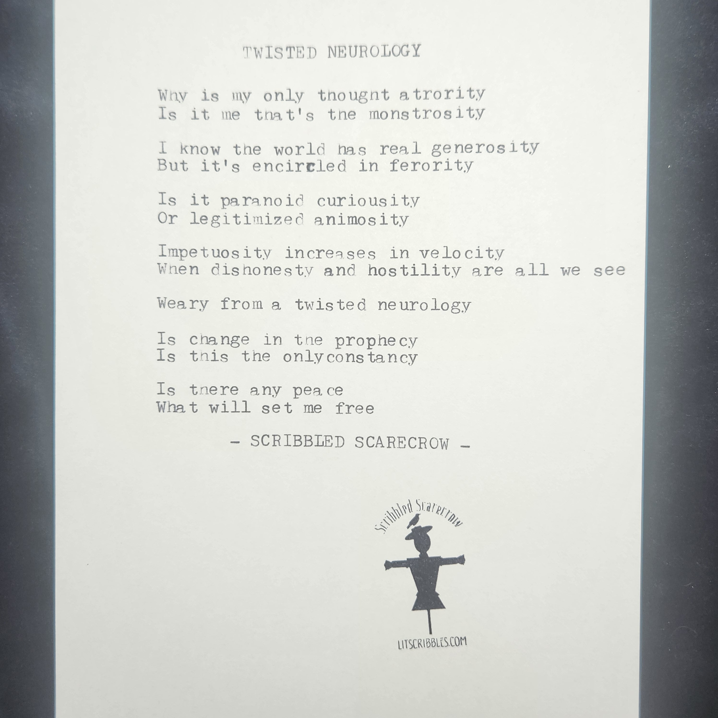 Twisted Neurology-Typewriter Poem 8.5x5.5"