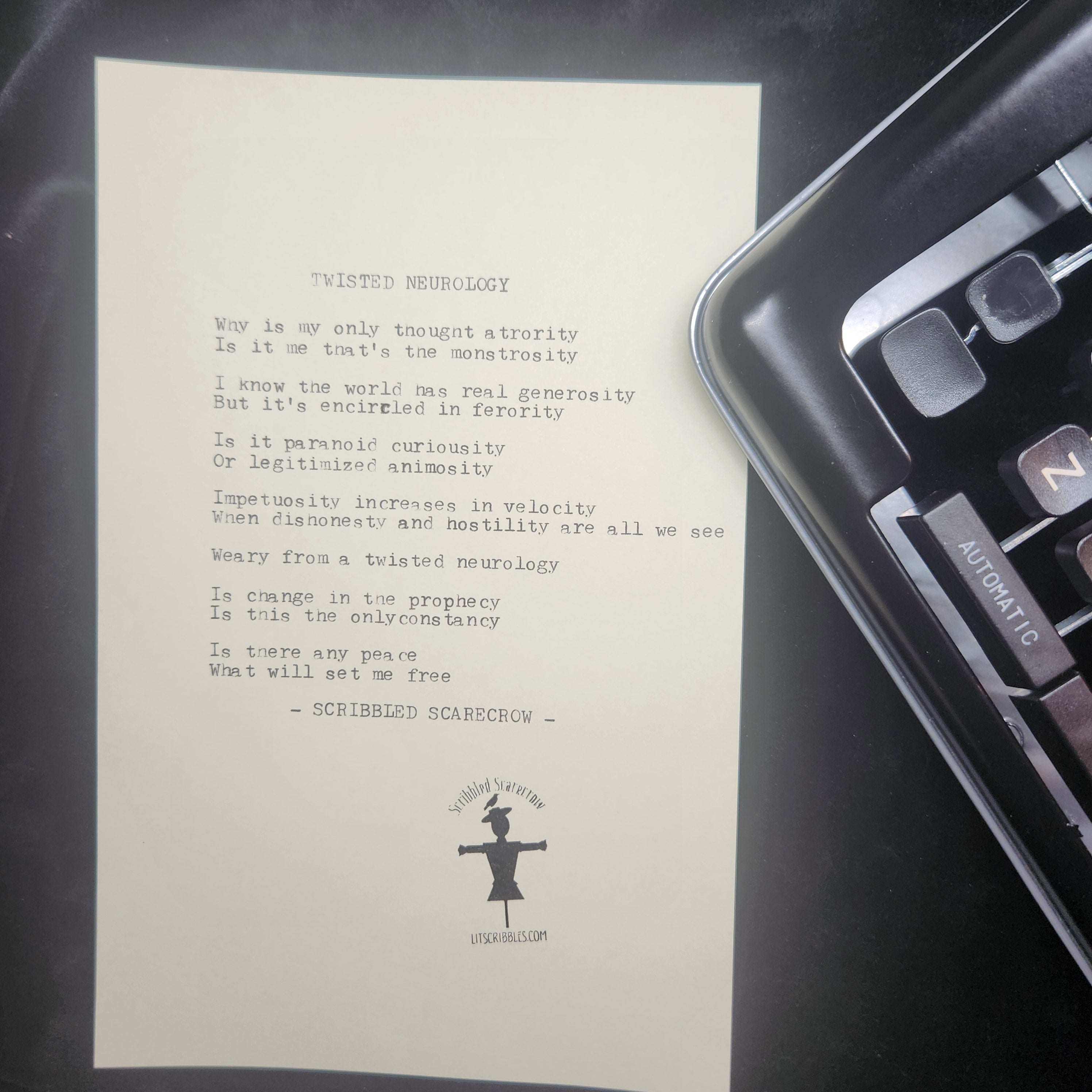 Twisted Neurology-Typewriter Poem 8.5x5.5"