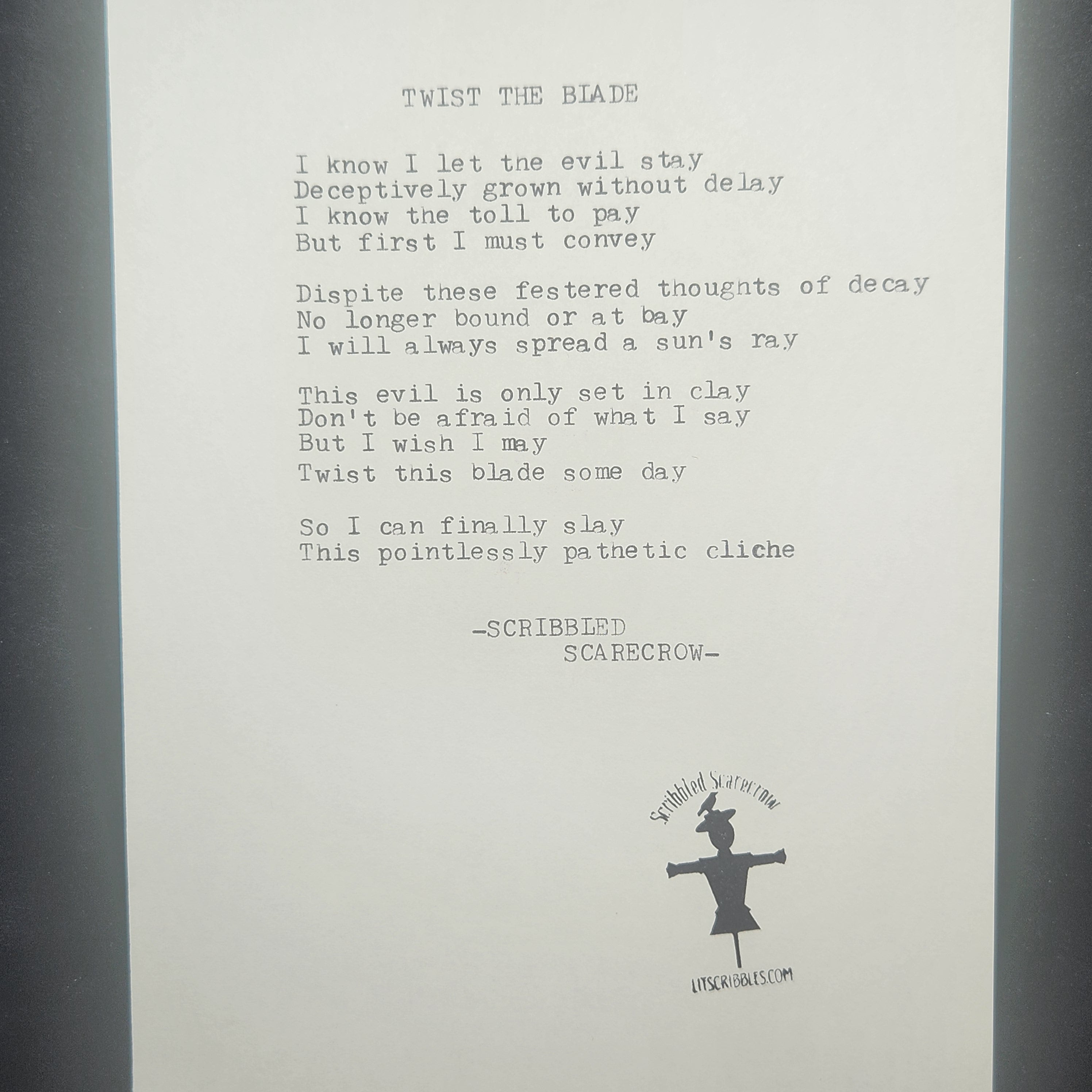 Twist the Blade-Typewriter Poem 8.5x5.5"