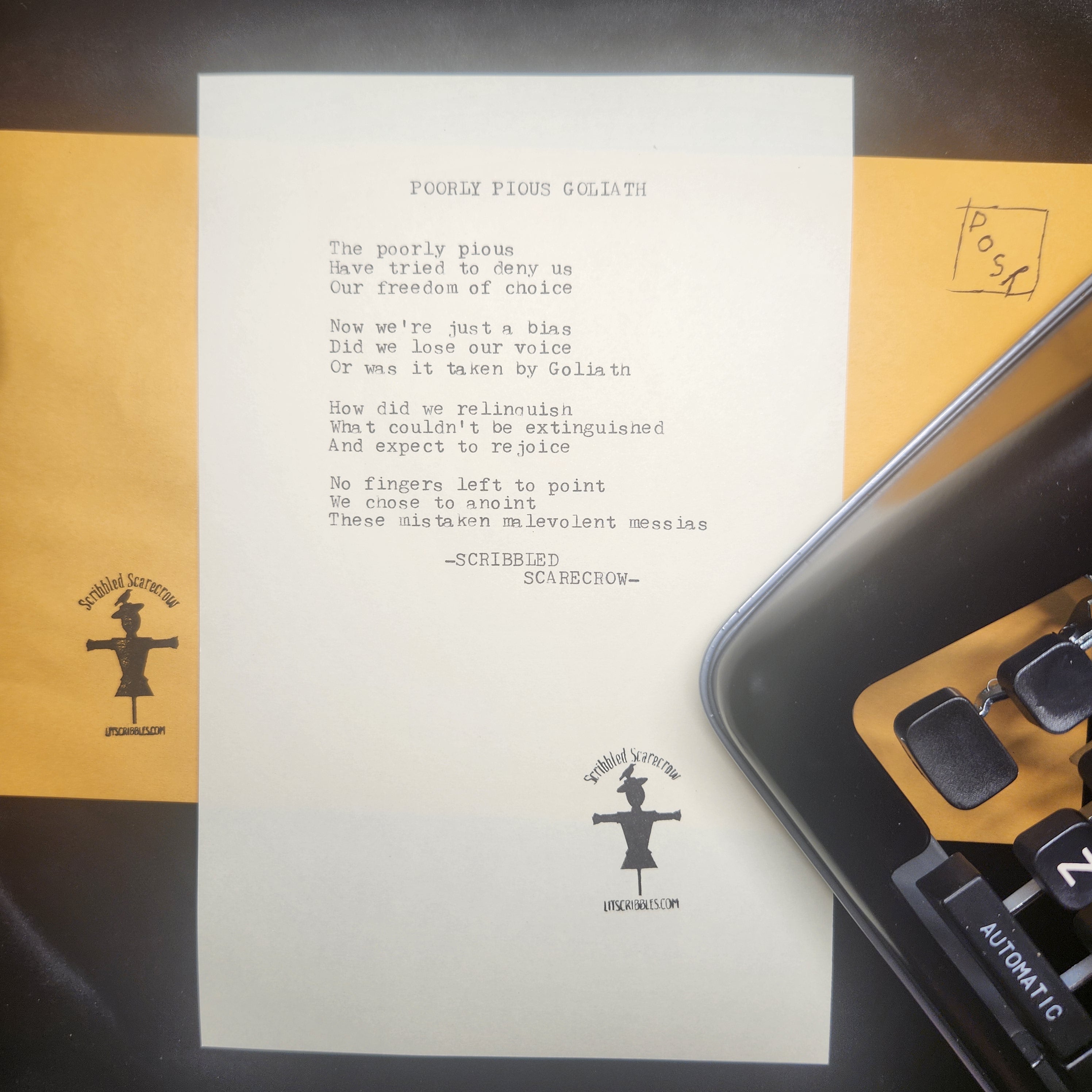 Poorly Pious Goliath-Typewriter Poem 8.5x5.5"